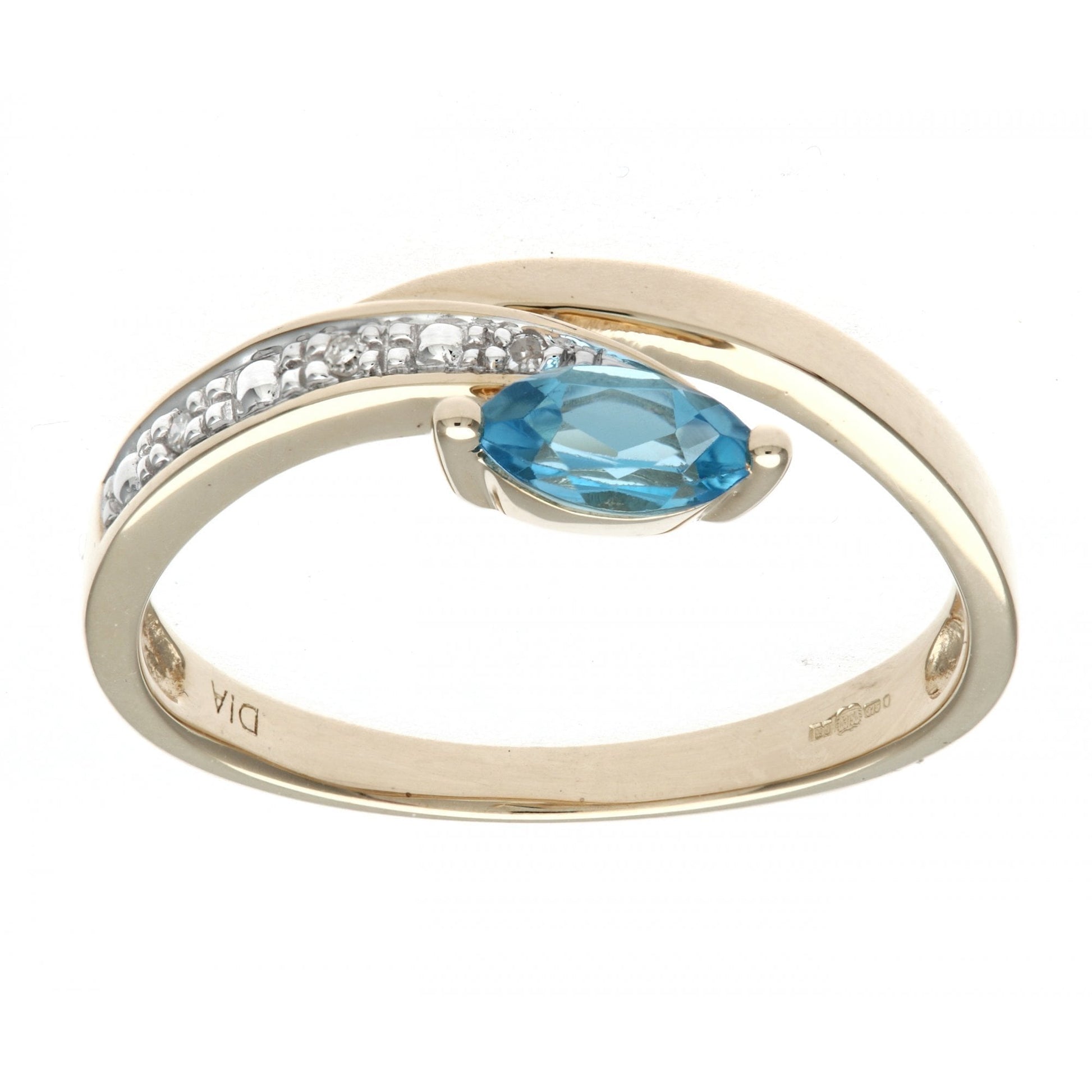SPARKLD Ladies SPARKLD 9ct Yellow Gold Diamond and Marquise Blue Topaz Ring