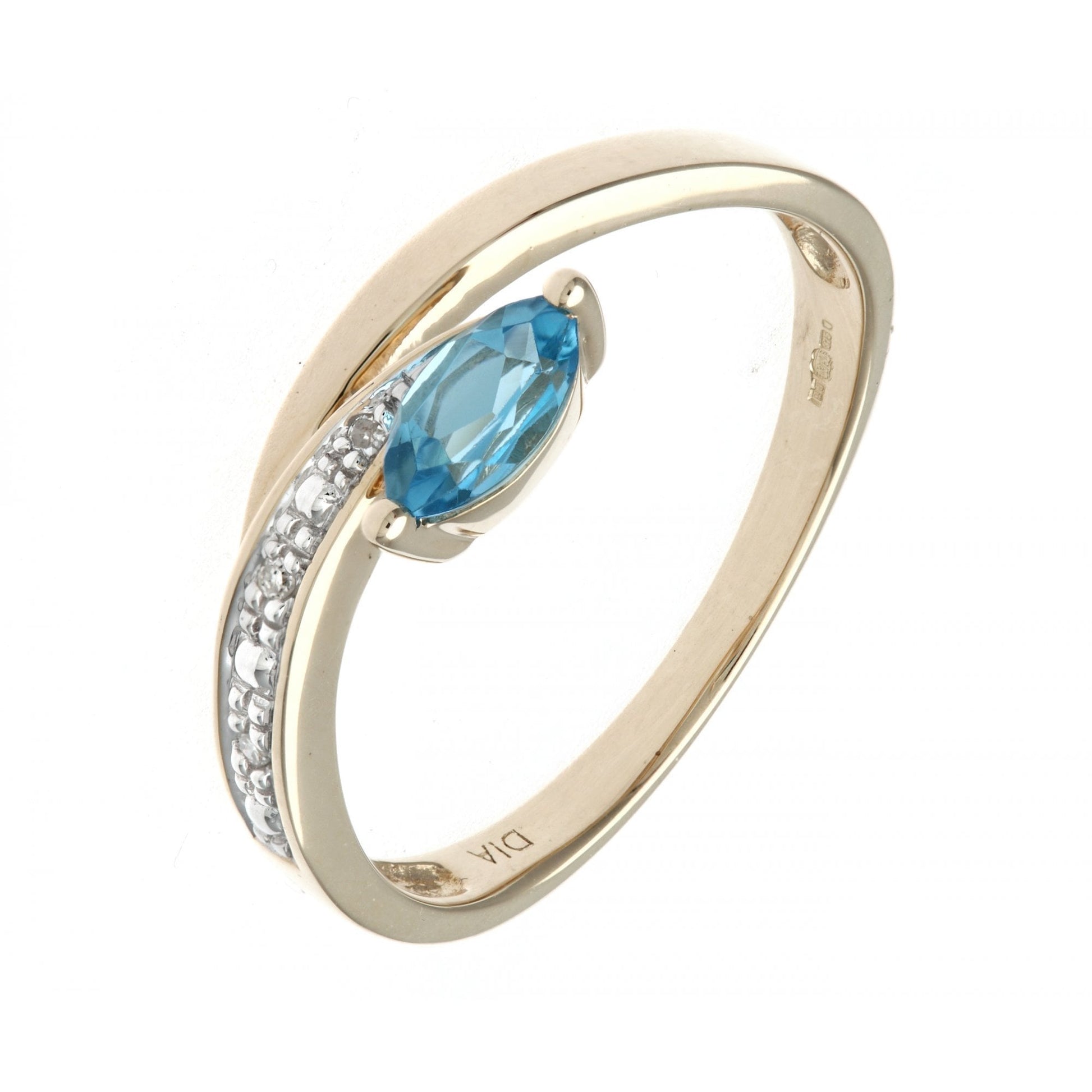 SPARKLD Ladies SPARKLD 9ct Yellow Gold Diamond and Marquise Blue Topaz Ring
