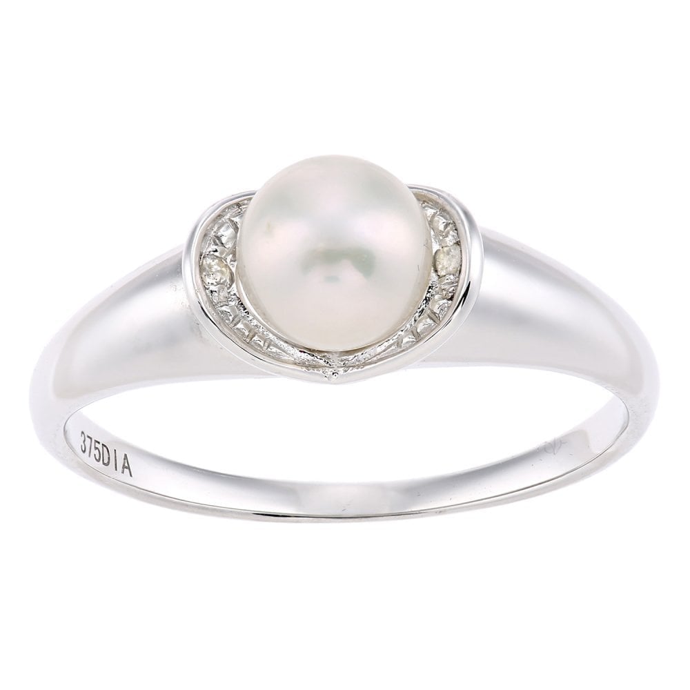 SPARKLD 9ct White Gold Diamond And Cultured Pearl Ring