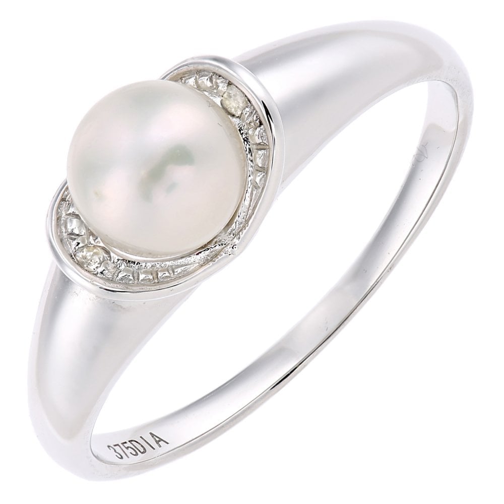 SPARKLD 9ct White Gold Diamond And Cultured Pearl Ring