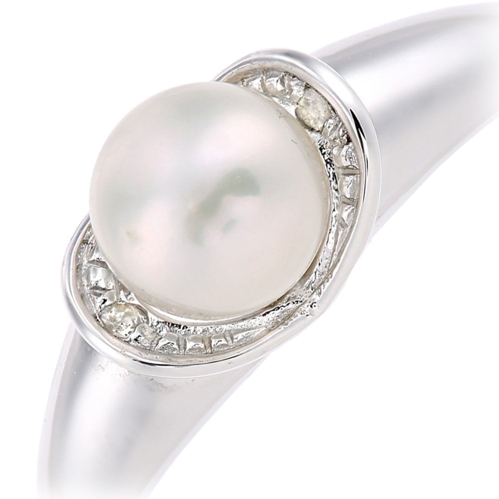SPARKLD 9ct White Gold Diamond And Cultured Pearl Ring