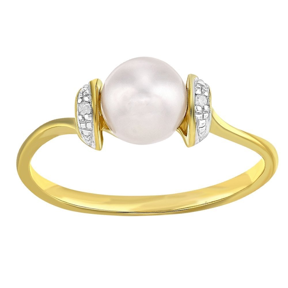 SPARKLD 9ct Yellow Gold Diamond And Cultured Pearl Ring