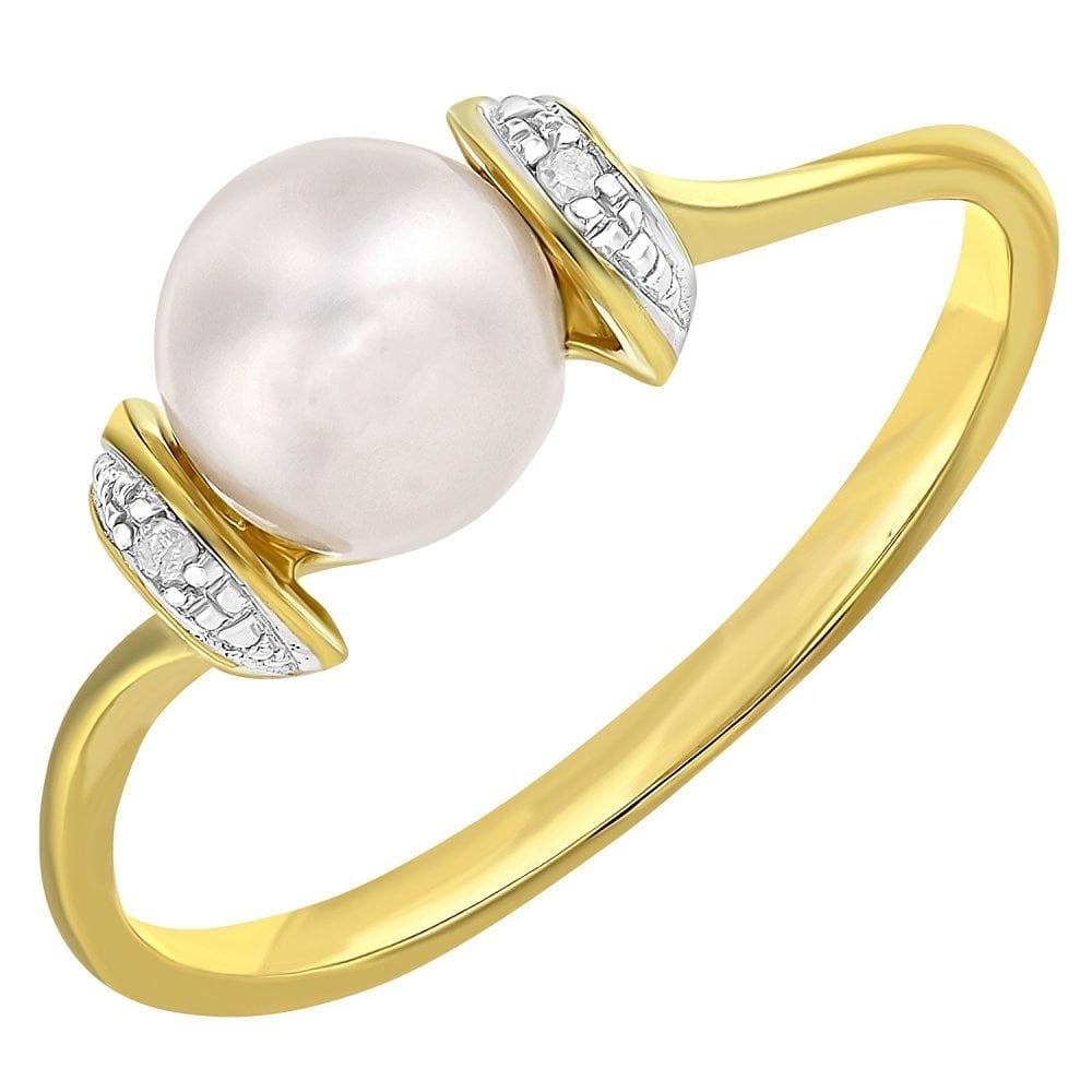 SPARKLD 9ct Yellow Gold Diamond And Cultured Pearl Ring