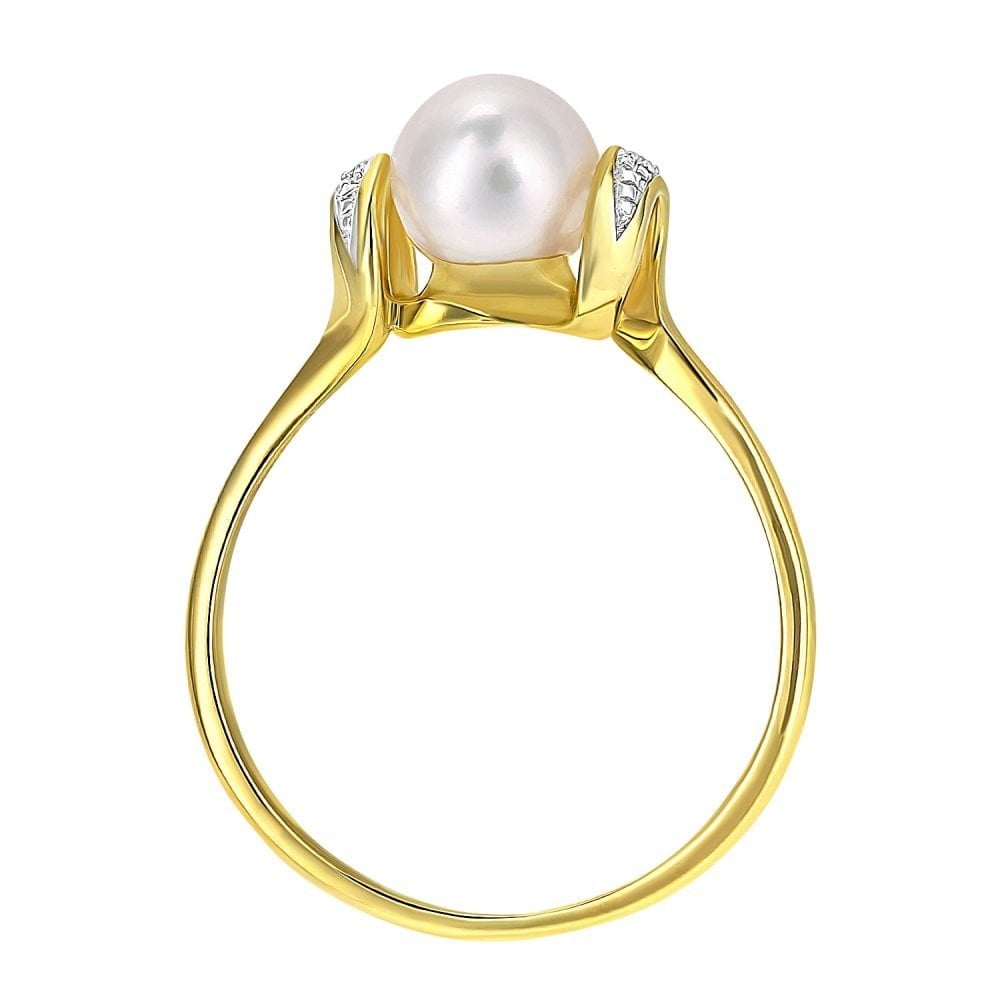 SPARKLD 9ct Yellow Gold Diamond And Cultured Pearl Ring