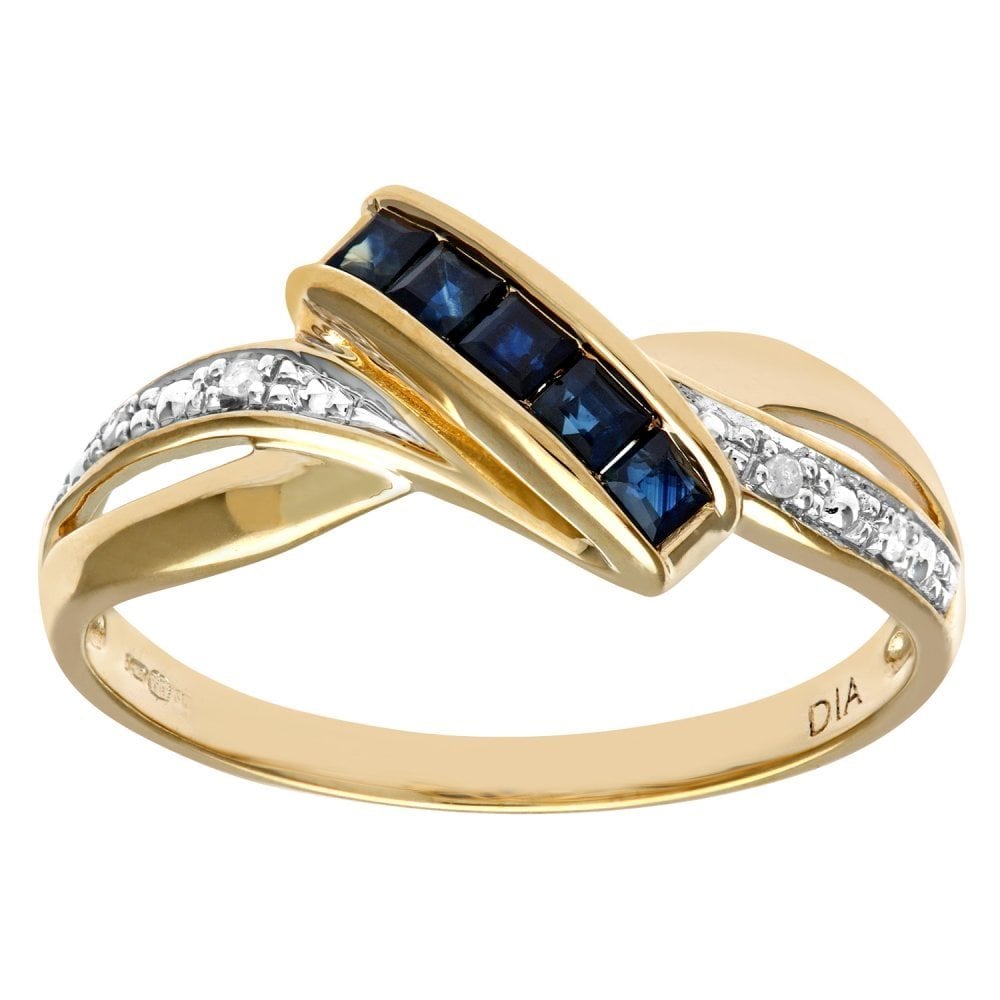 SPARKLD Ladies SPARKLD 9ct Yellow Gold Fancy Diamond and Sapphire Ring