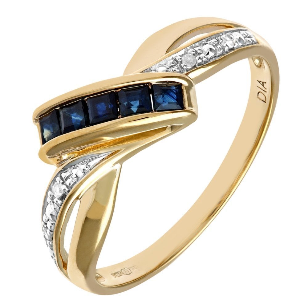 SPARKLD Ladies SPARKLD 9ct Yellow Gold Fancy Diamond and Sapphire Ring