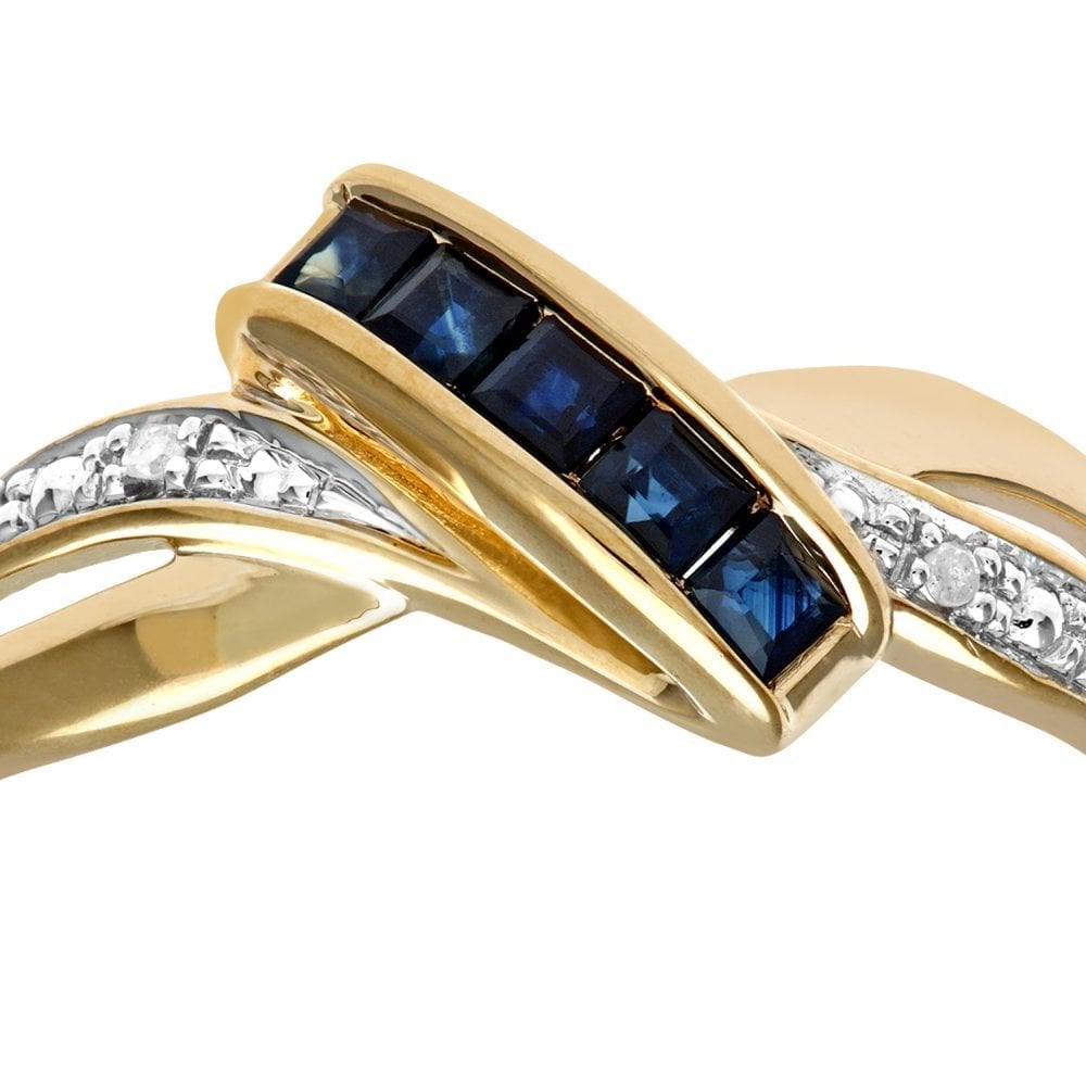 SPARKLD Ladies SPARKLD 9ct Yellow Gold Fancy Diamond and Sapphire Ring