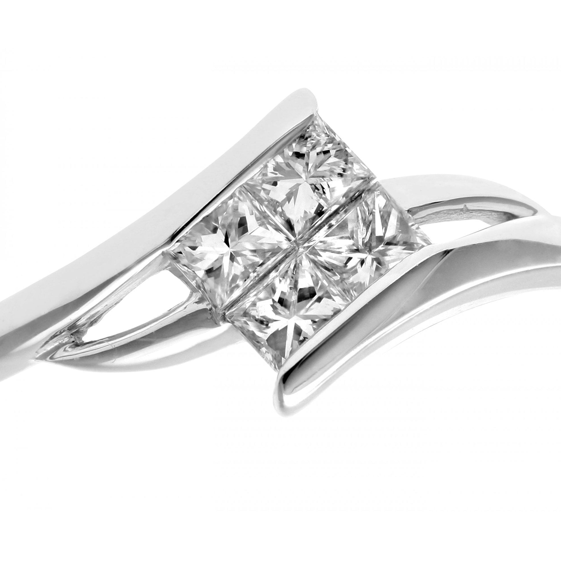 SPARKLD 18ct White Gold Solitaire Look Crossover Engagement Ring, IJ/I Certified Diamonds, Princess Cut, 0.25ct