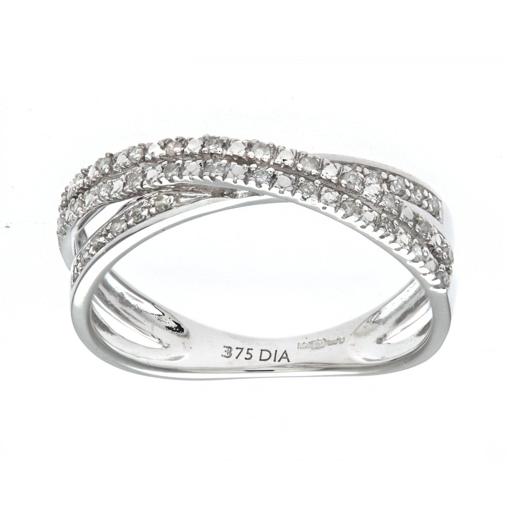 SPARKLD 14ct White Gold 0.15ct 2-Row Diamond Crossover Ring