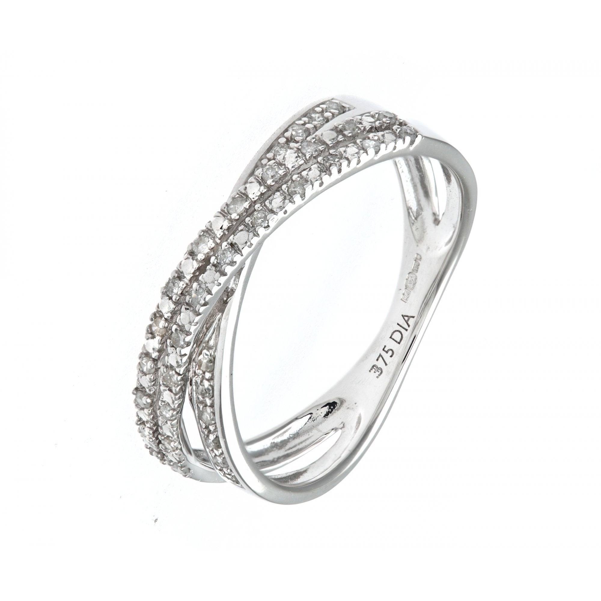 SPARKLD 14ct White Gold 0.15ct 2-Row Diamond Crossover Ring