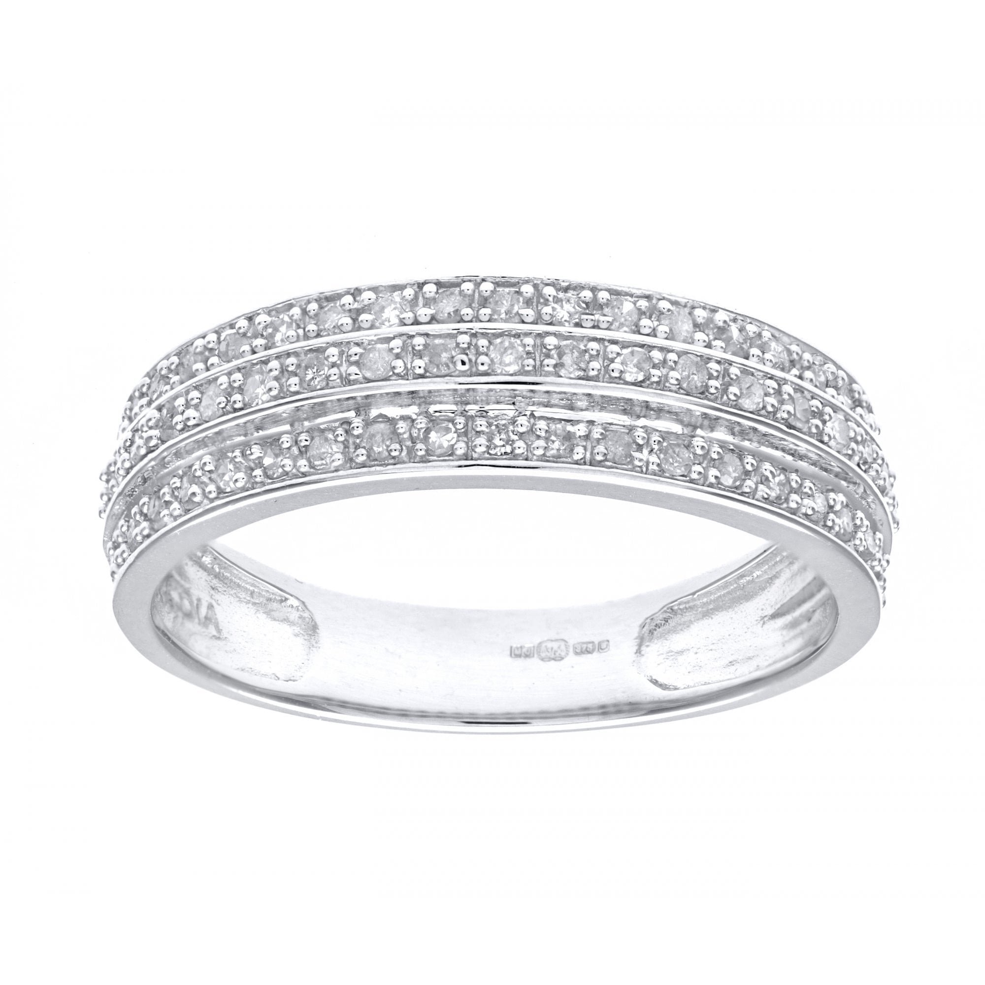 SPARKLD 14ct White Gold 0.25ct Triple Row Diamond Half Eternity Ring