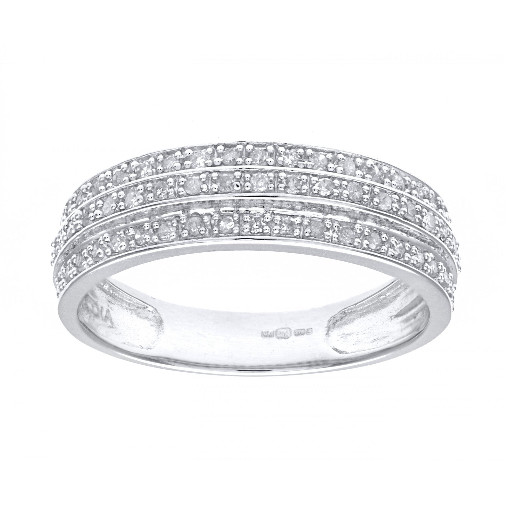 SPARKLD 14ct White Gold 0.25ct Triple Row Diamond Half Eternity Ring