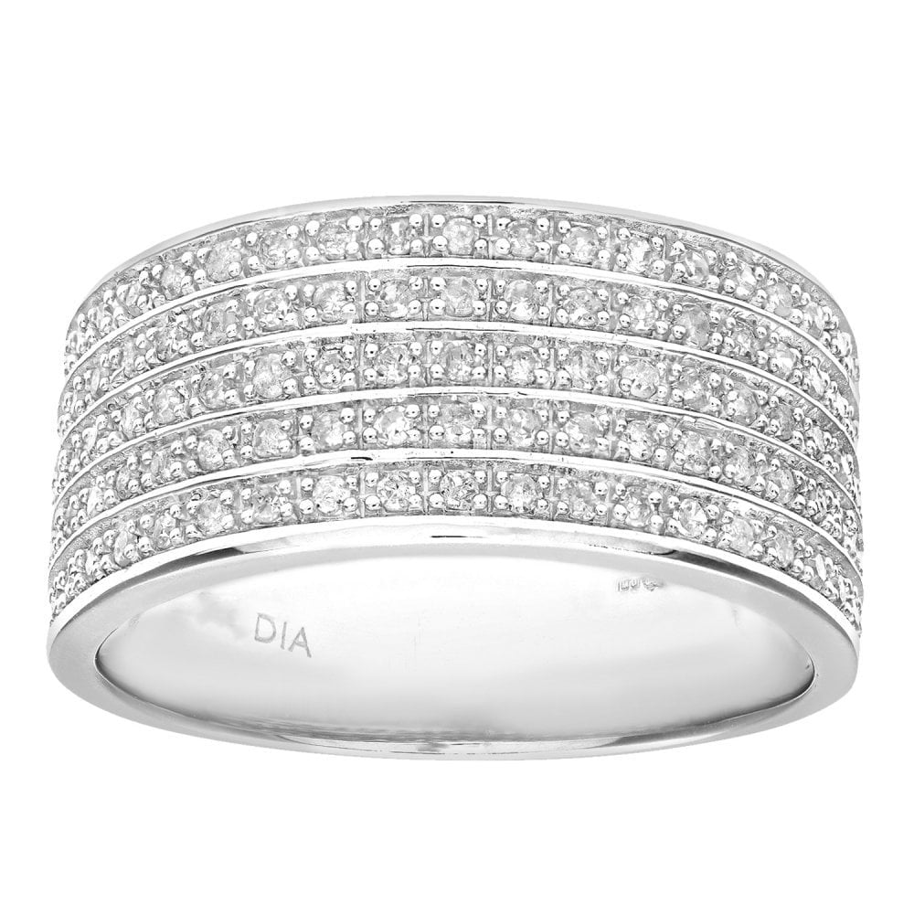 SPARKLD 14ct White Gold Half Carat Multi Row Diamond Half Eternity Ring