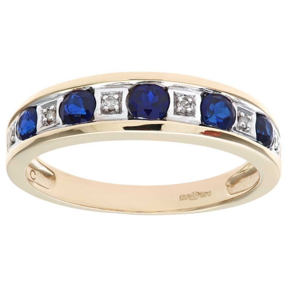 SPARKLD Round Brilliant Sapphire and Diamonds 9ct Eternity Ring
