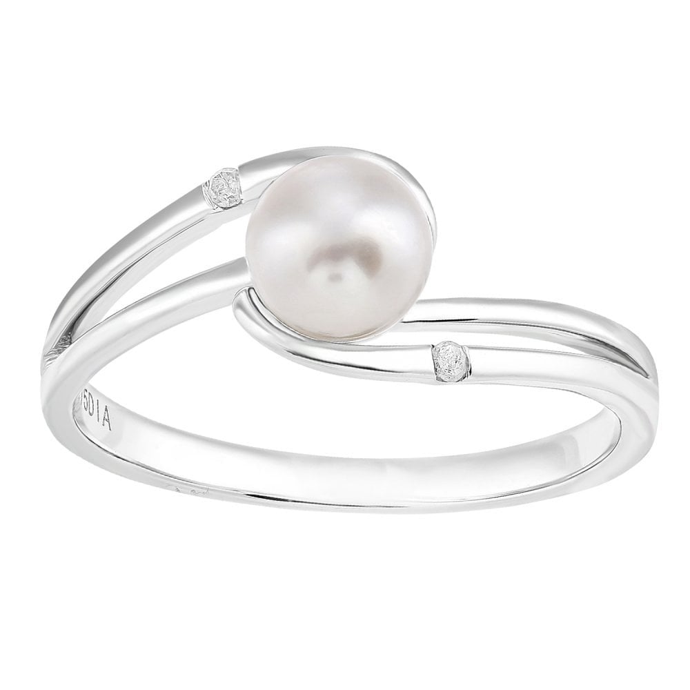 SPARKLD 9ct White Gold Diamond And Cultured Pearl Ring