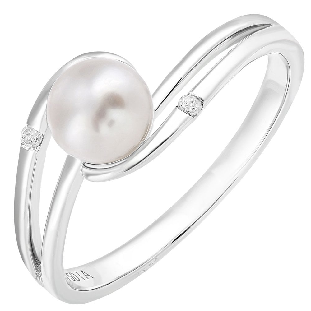 SPARKLD 9ct White Gold Diamond And Cultured Pearl Ring