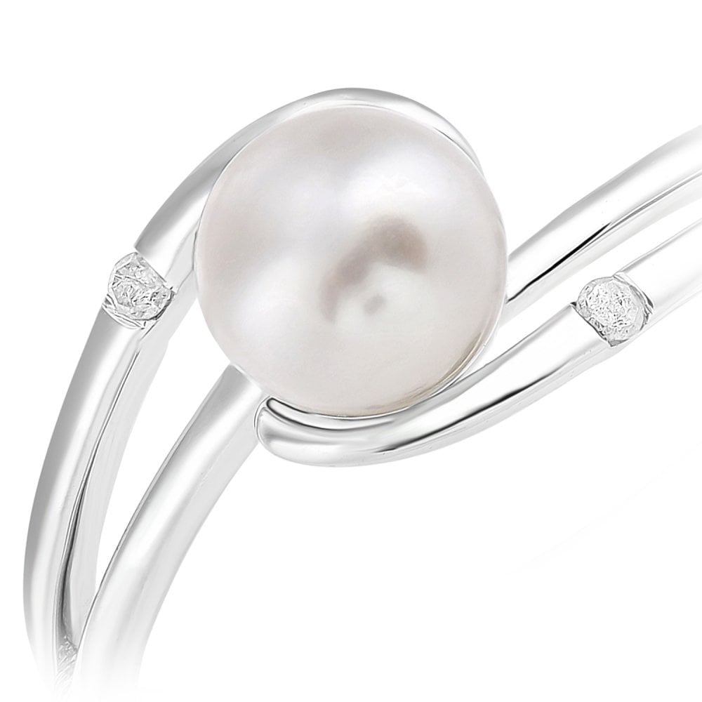 SPARKLD 9ct White Gold Diamond And Cultured Pearl Ring