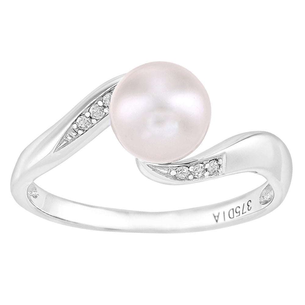 SPARKLD 9ct White Gold Diamond And Cultured Pearl Ring