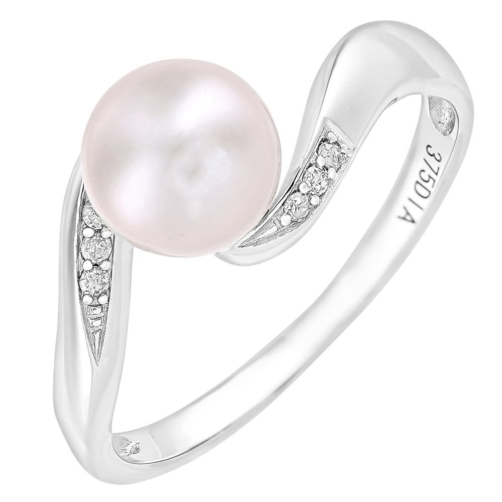 SPARKLD 9ct White Gold Diamond And Cultured Pearl Ring