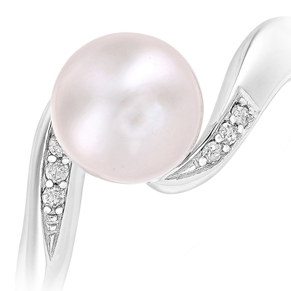 SPARKLD 9ct White Gold Diamond And Cultured Pearl Ring