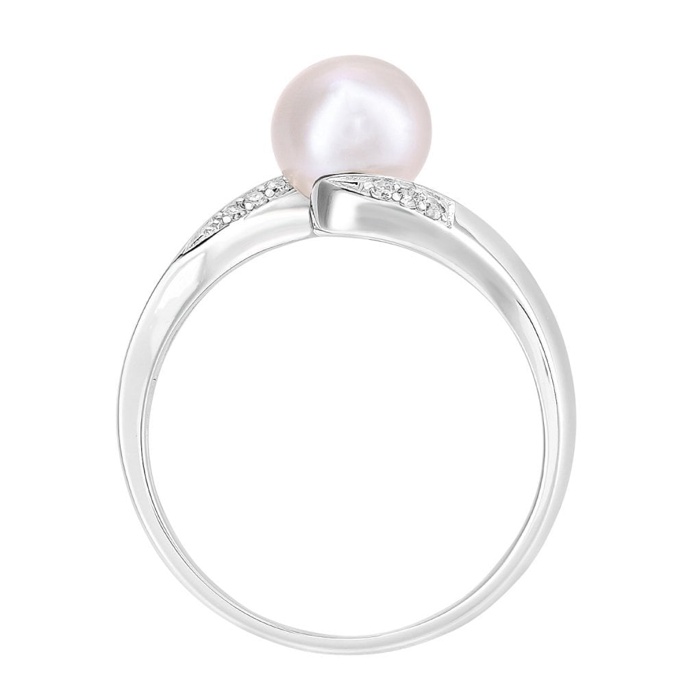 SPARKLD 9ct White Gold Diamond And Cultured Pearl Ring