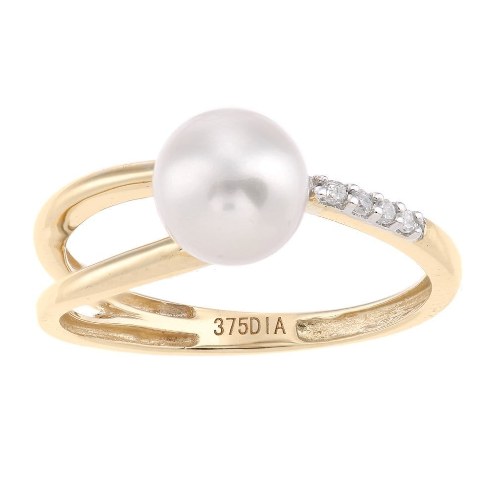 SPARKLD 9ct Yellow Gold Diamond And Cultured Pearl Ring