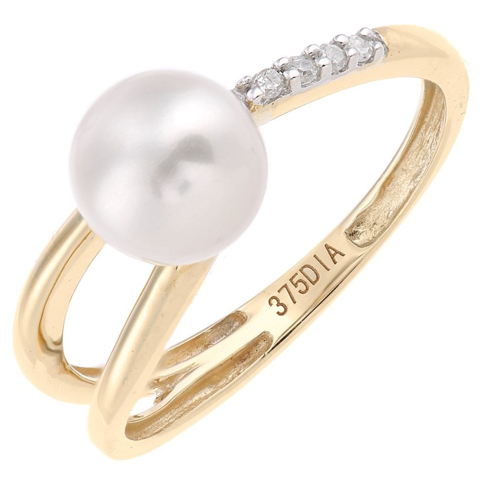 SPARKLD 9ct Yellow Gold Diamond And Cultured Pearl Ring