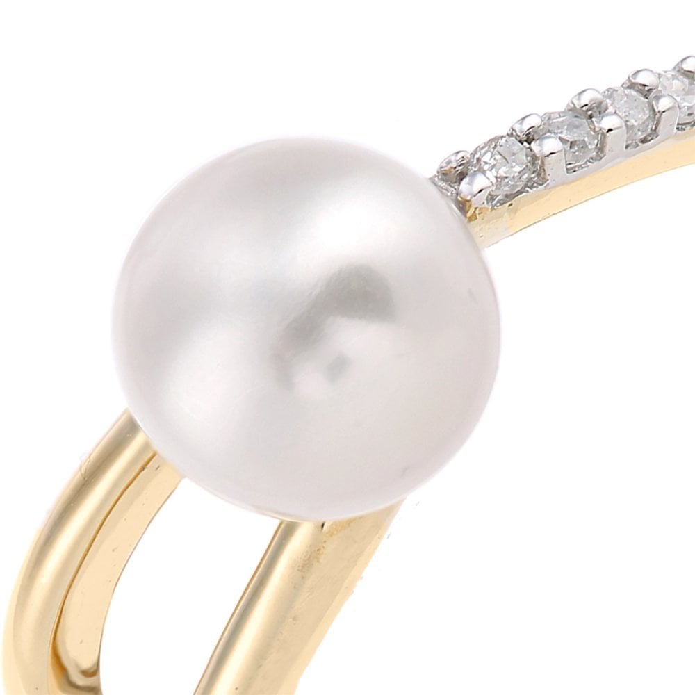 SPARKLD 9ct Yellow Gold Diamond And Cultured Pearl Ring