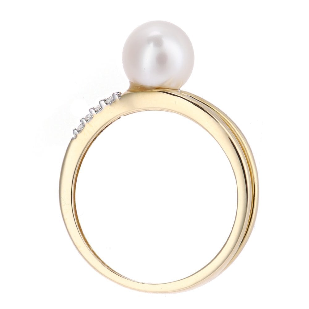 SPARKLD 9ct Yellow Gold Diamond And Cultured Pearl Ring