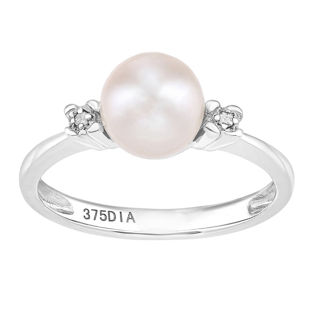 SPARKLD 9ct White Gold Diamond And Cultured Pearl Ring