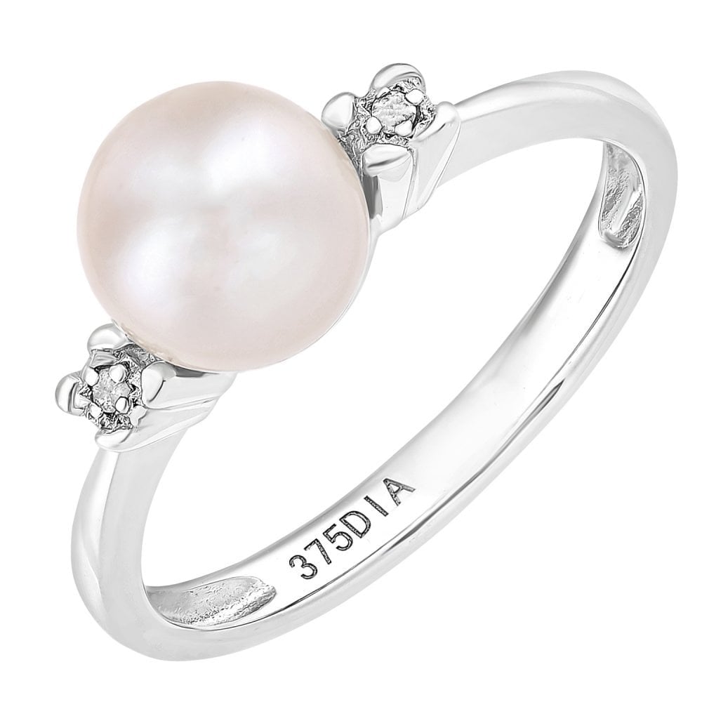 SPARKLD 9ct White Gold Diamond And Cultured Pearl Ring