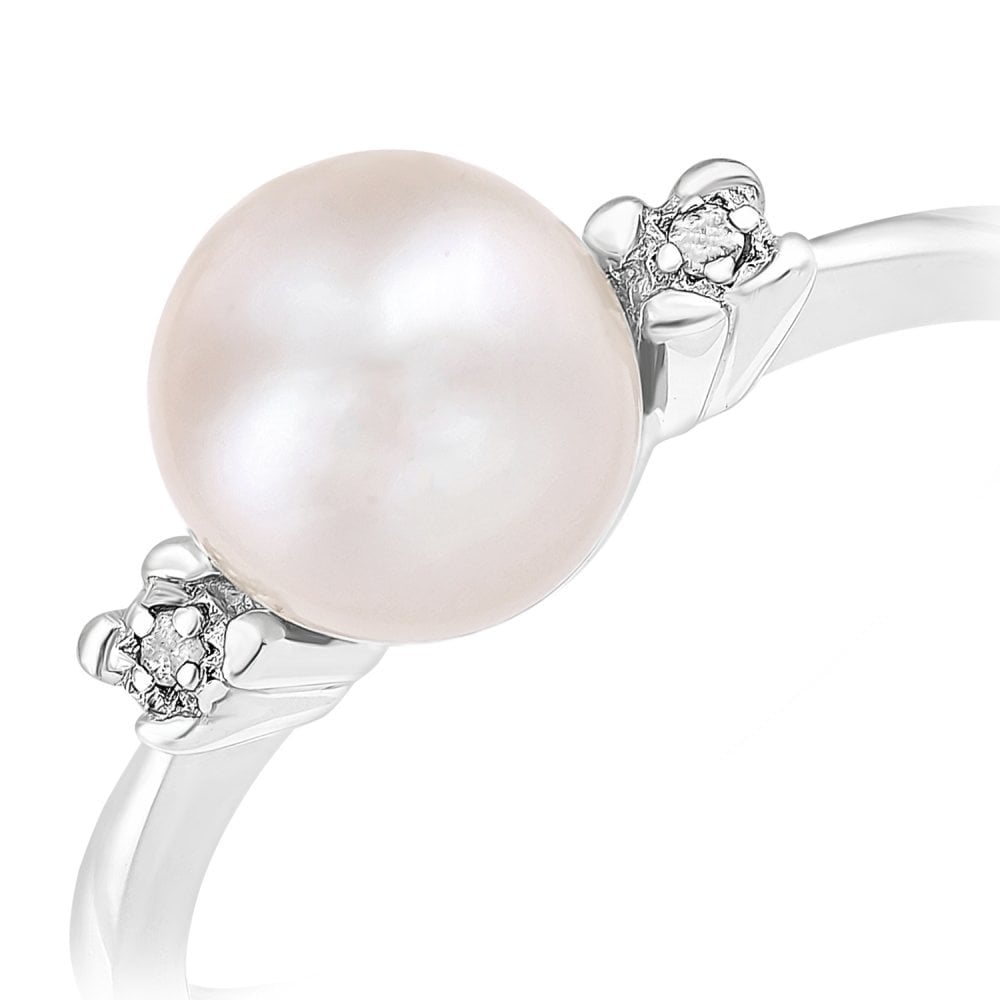 SPARKLD 9ct White Gold Diamond And Cultured Pearl Ring