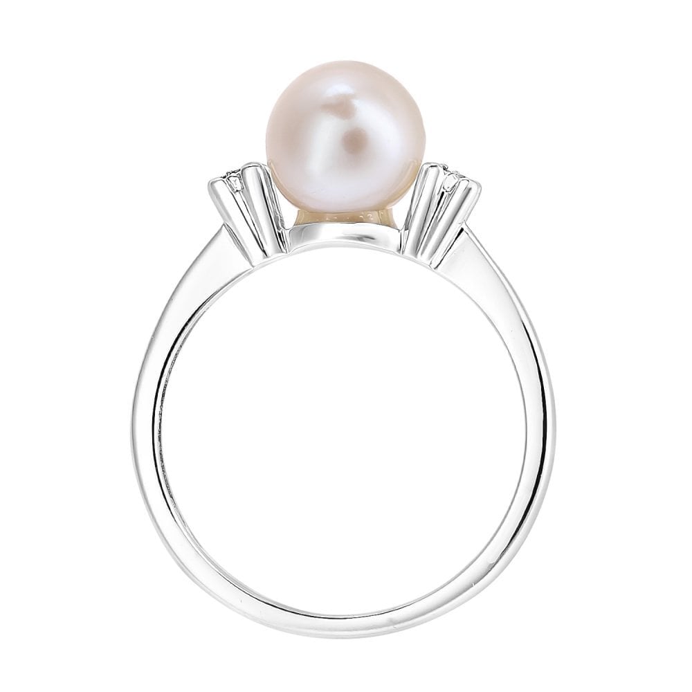 SPARKLD 9ct White Gold Diamond And Cultured Pearl Ring