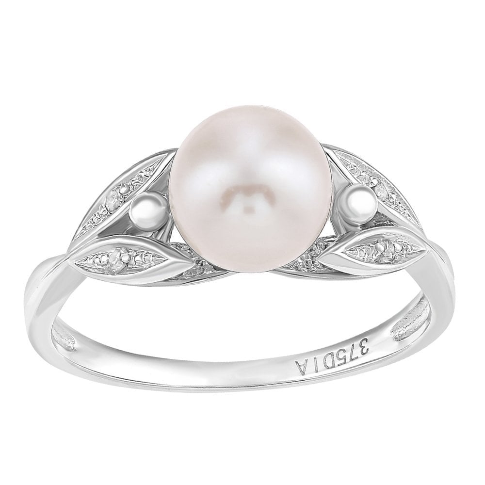 SPARKLD 9ct White Gold Diamond And Cultured Pearl Ring