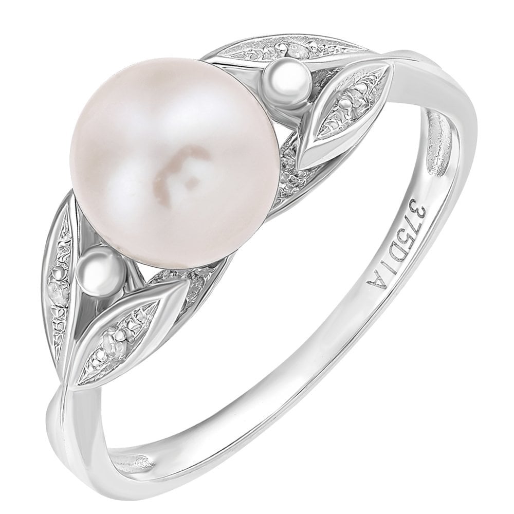 SPARKLD 9ct White Gold Diamond And Cultured Pearl Ring