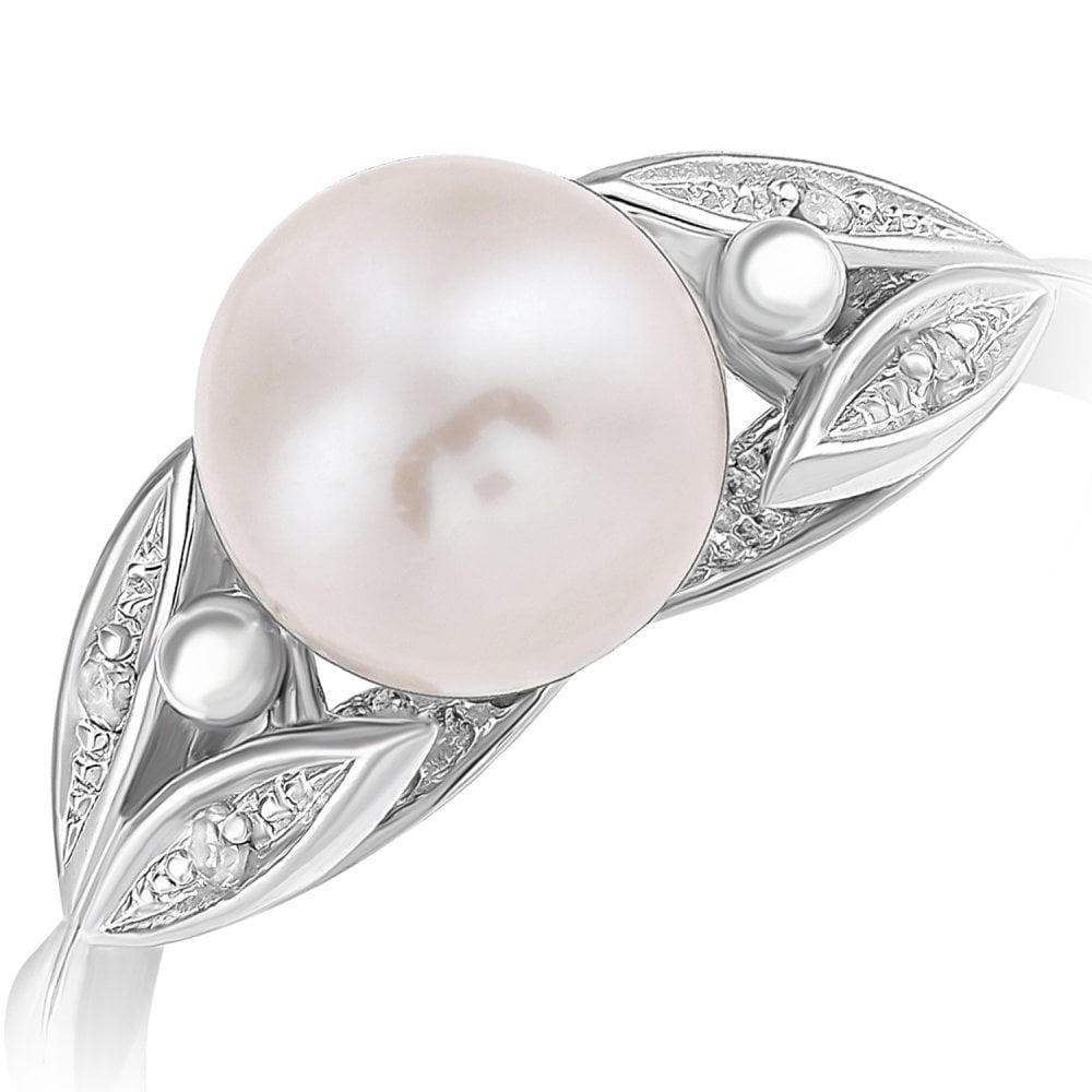 SPARKLD 9ct White Gold Diamond And Cultured Pearl Ring
