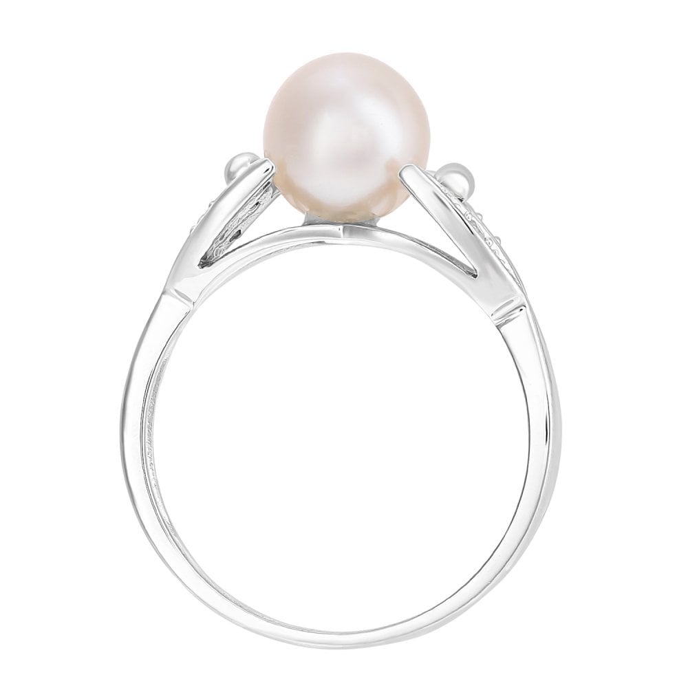 SPARKLD 9ct White Gold Diamond And Cultured Pearl Ring