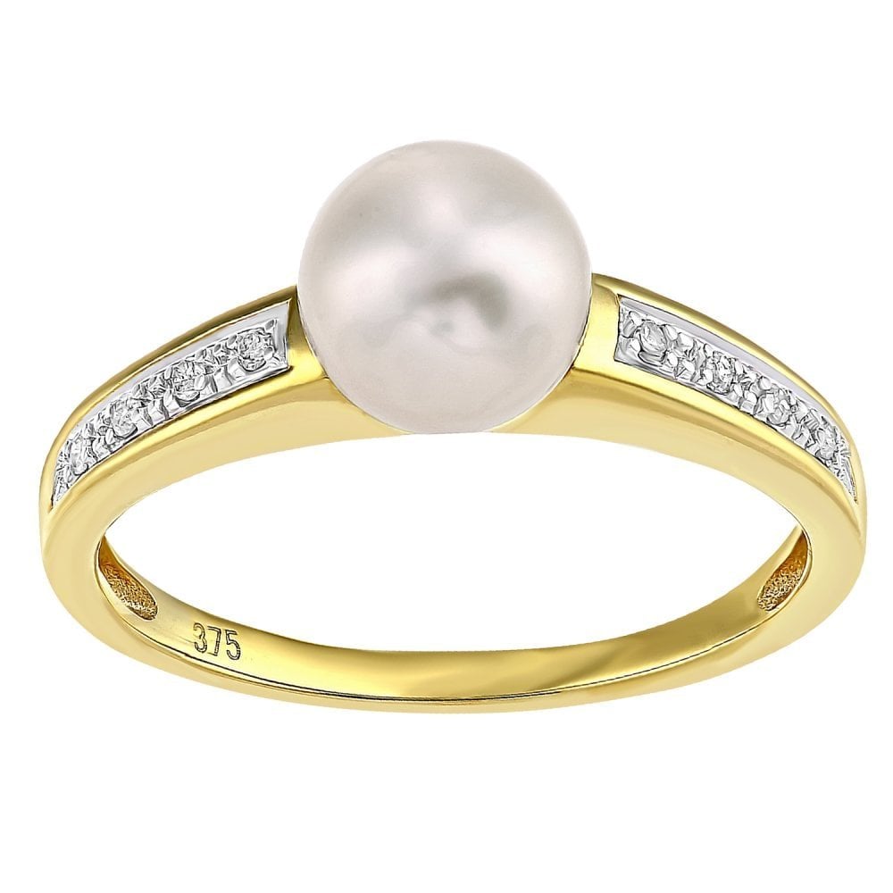 SPARKLD 9ct Yellow Gold Diamond And Cultured Pearl Ring