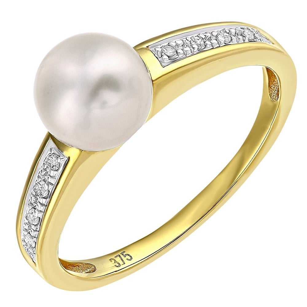 SPARKLD 9ct Yellow Gold Diamond And Cultured Pearl Ring