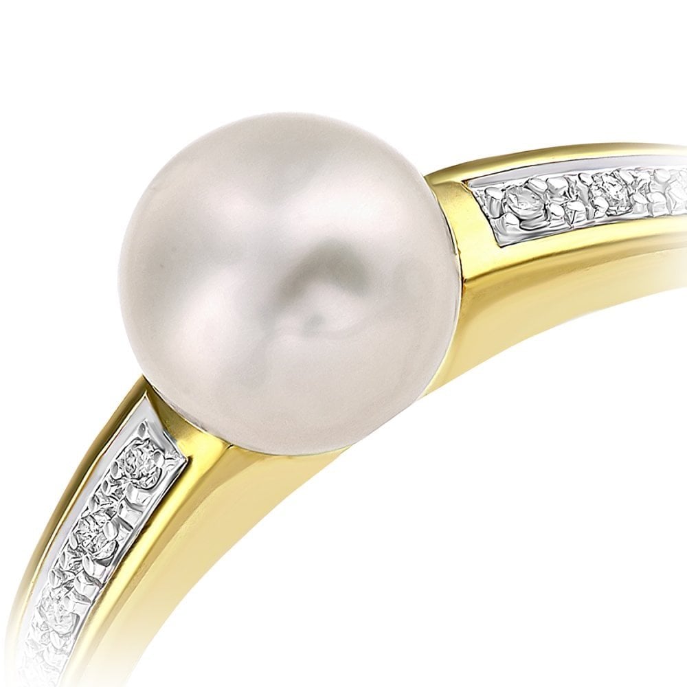 SPARKLD 9ct Yellow Gold Diamond And Cultured Pearl Ring