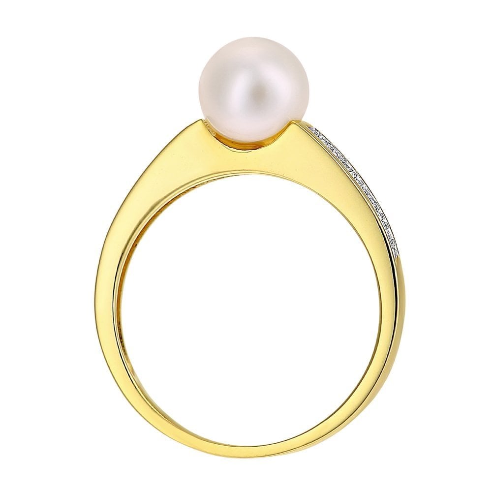SPARKLD 9ct Yellow Gold Diamond And Cultured Pearl Ring