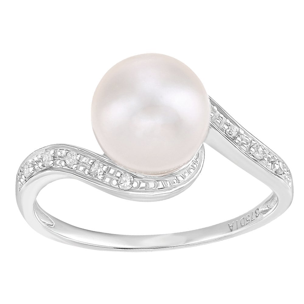 SPARKLD 9ct White Gold Diamond And Cultured Pearl Ring