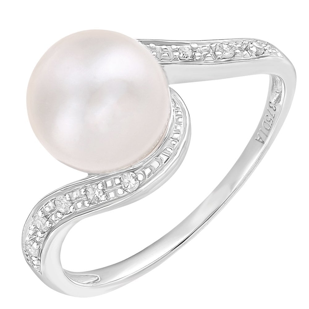 SPARKLD 9ct White Gold Diamond And Cultured Pearl Ring