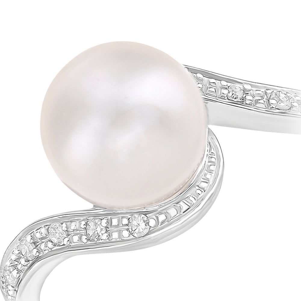 SPARKLD 9ct White Gold Diamond And Cultured Pearl Ring