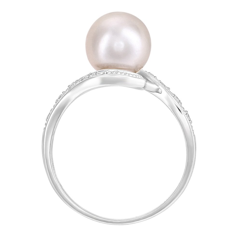 SPARKLD 9ct White Gold Diamond And Cultured Pearl Ring