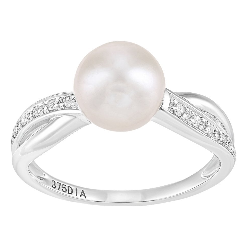 SPARKLD 9ct White Gold Diamond And Cultured Pearl Ring