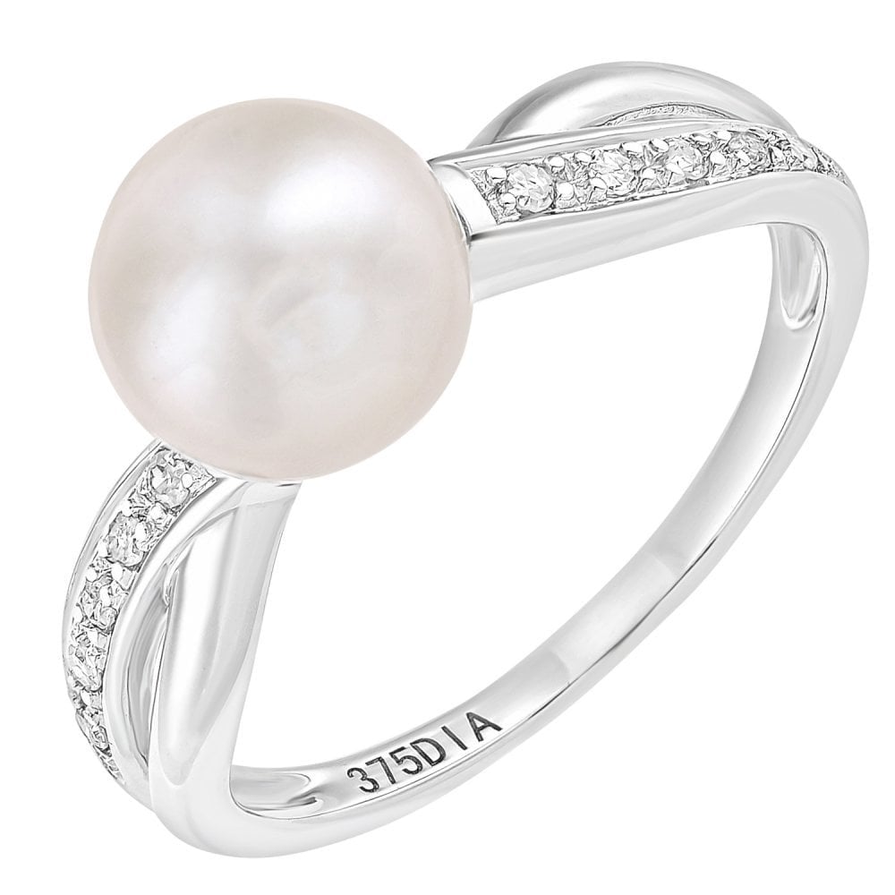 SPARKLD 9ct White Gold Diamond And Cultured Pearl Ring