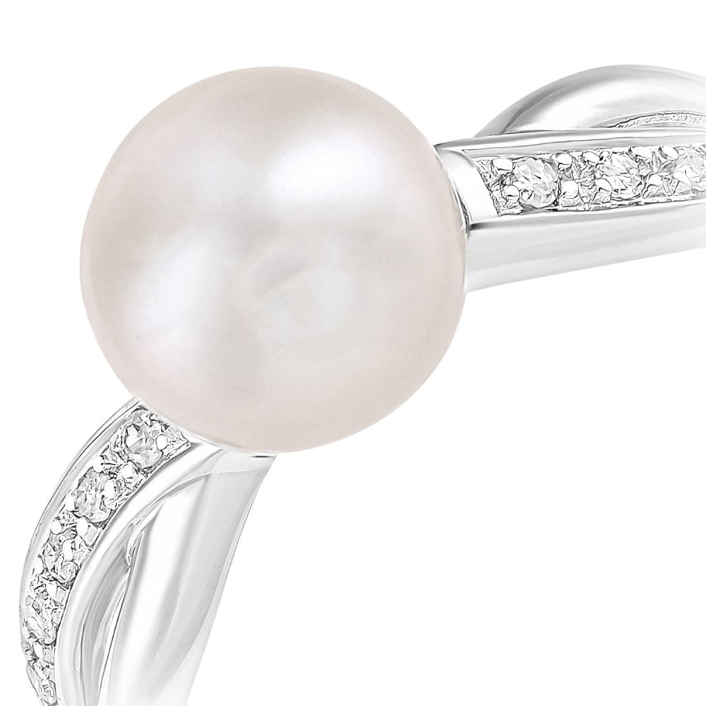 SPARKLD 9ct White Gold Diamond And Cultured Pearl Ring