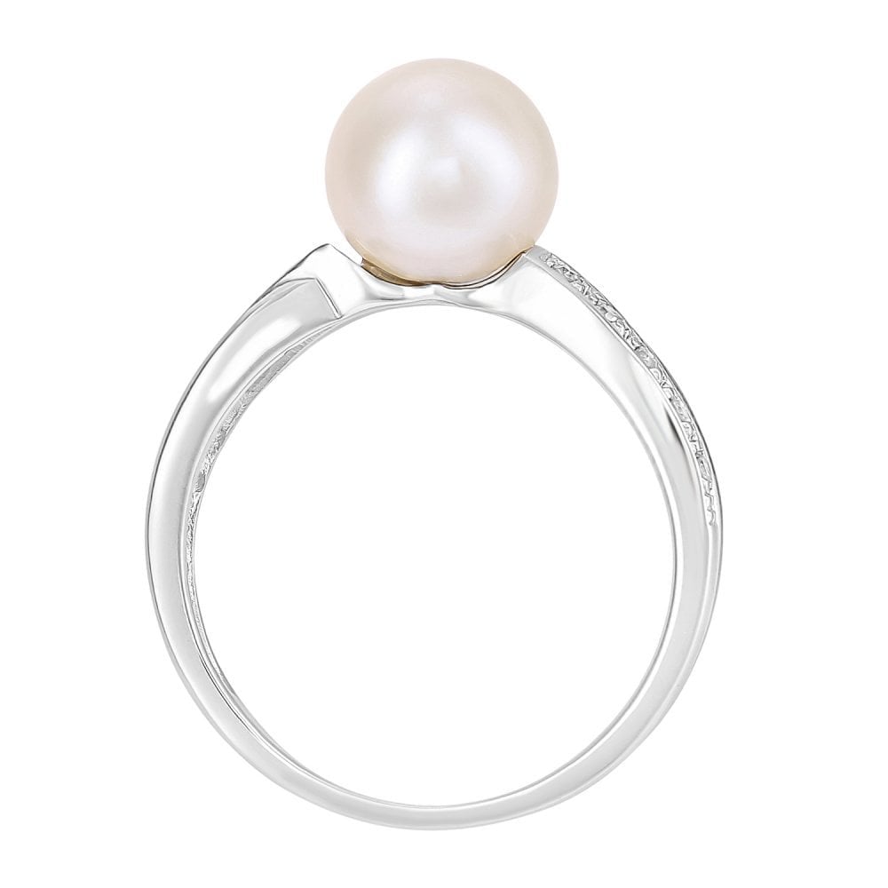 SPARKLD 9ct White Gold Diamond And Cultured Pearl Ring