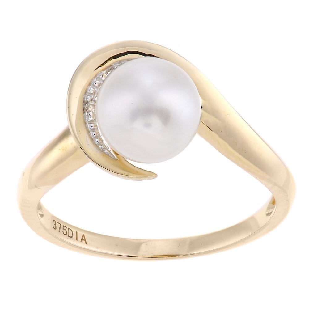SPARKLD 9ct Yellow Gold Diamond And Cultured Pearl Ring